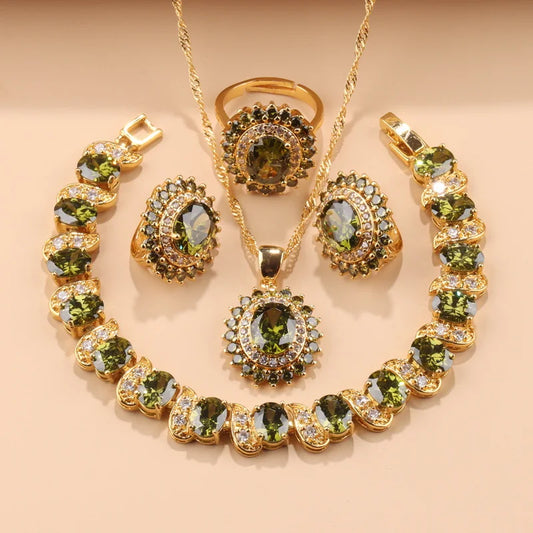 Exquisite 18K Gold Plated Women's Wedding Jewelry Set With Cubic Zirconia