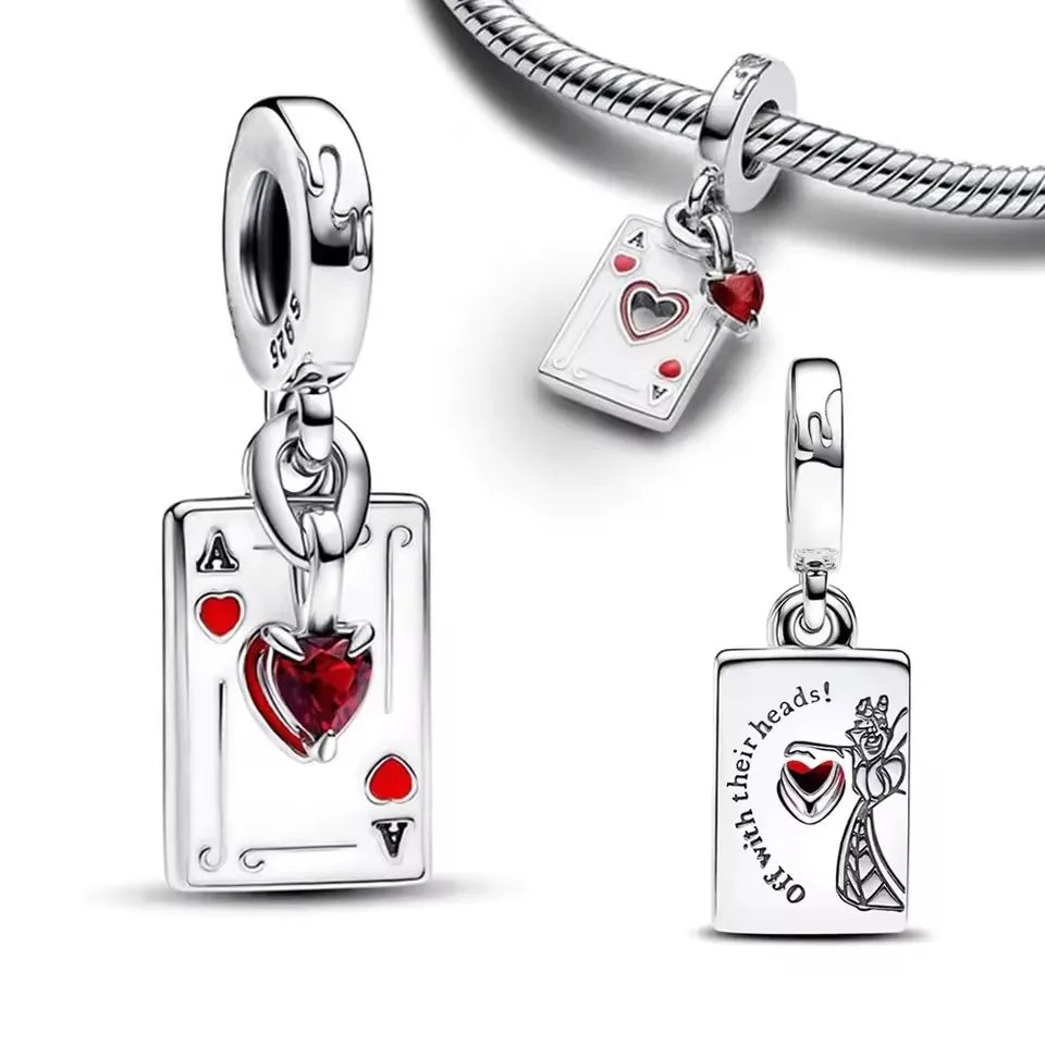 Queen Of Hearts Double Dangle Charm 925 Silver Bead