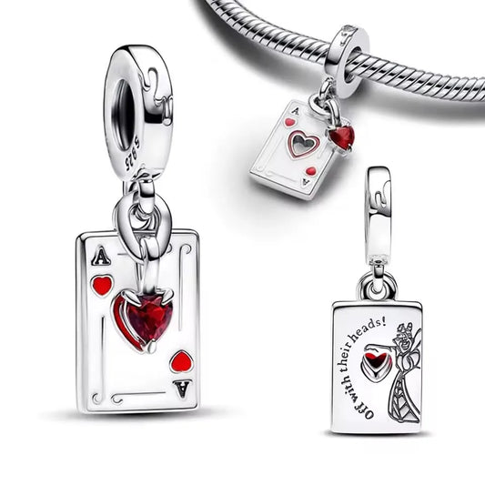 Queen Of Hearts Double Dangle Charm 925 Silver Bead