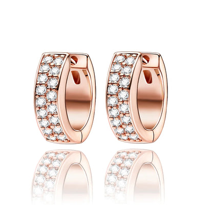 Sparkling 925 Sterling Silver Colorful Heart Zircon Round Huggie Bow Stud Earrings for Women Elegant Sweet Jewelry Gifts
