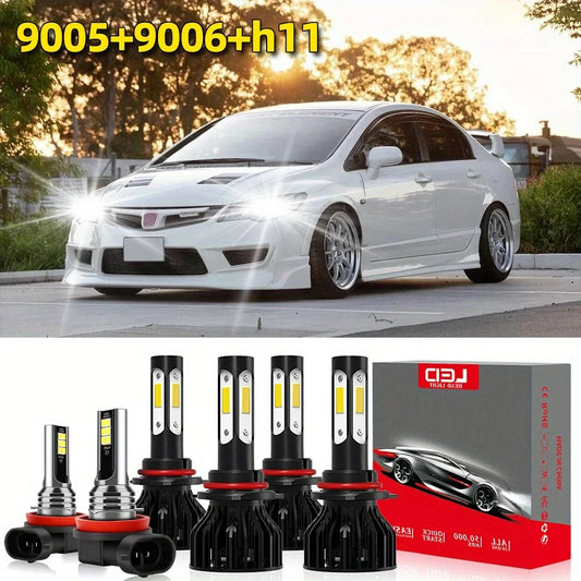 Honda Civic 2007-2015 Ultra Bright LED Headlight and Fog Bulbs Combo 6000K White 500% Brighter