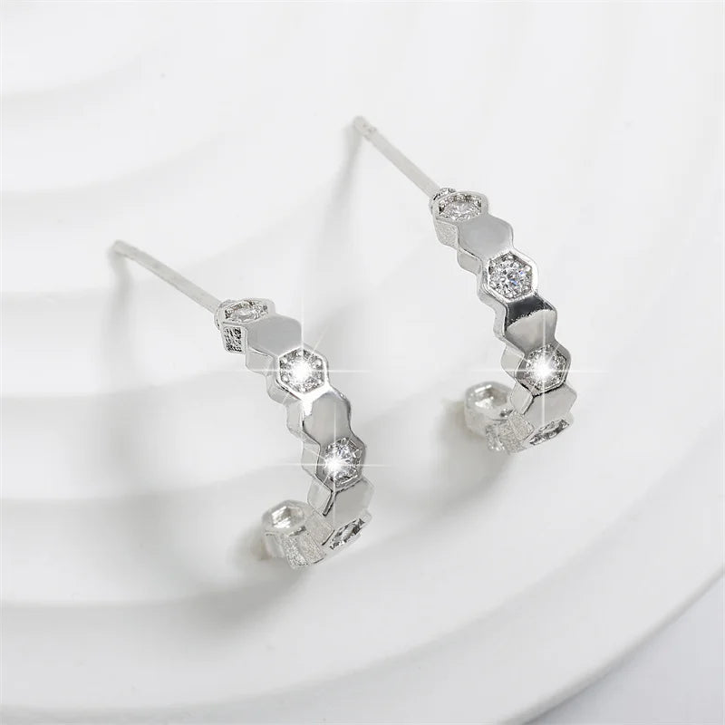 Rakol Fashion Honeycomb Zirconia Stud Earrings for Women Bridal Party Jewelry