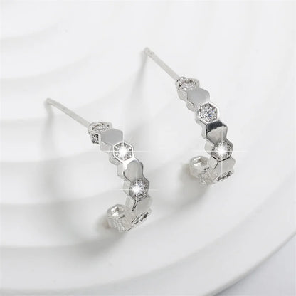 Rakol Fashion Honeycomb Zirconia Stud Earrings for Women Bridal Party Jewelry