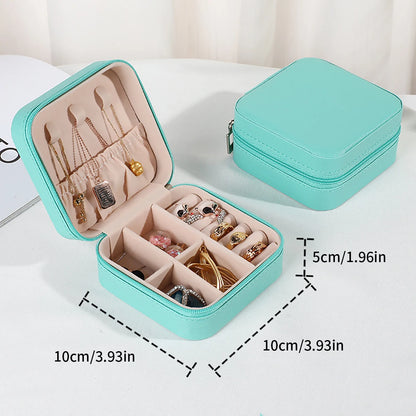 Travel-Friendly PU Leather Jewelry Organizer - Compact Storage Box for Bracelets, Earrings & Rings Fluorescent Green