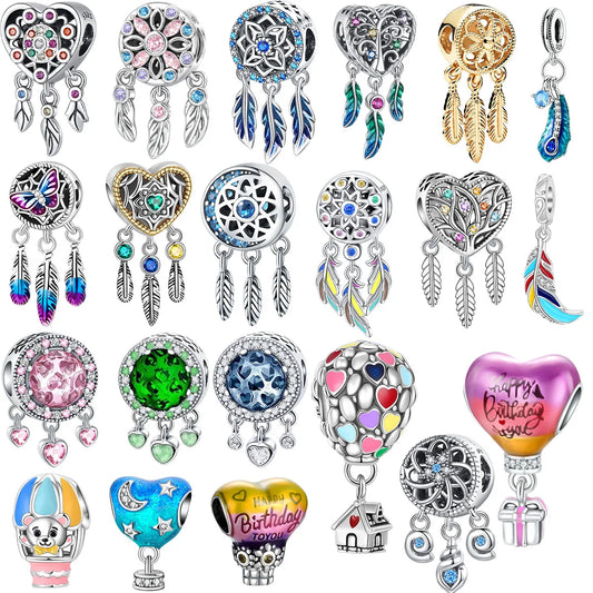 925 Sterling Silver Colorful Dreamcatcher and Hot Air Balloon Charms for DIY Necklace and Bracelet Jewelry