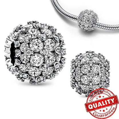 925 Sterling Silver Heart Blooming Rose Full Diamond Zircon Charms Pendant Beads for Bracelets and Necklaces
