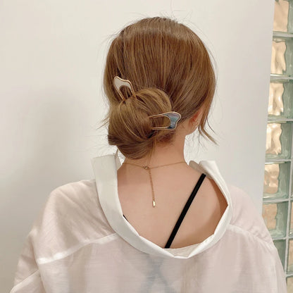 Elegant Silver Gold Enamel Shell Hairpin for Women U Shape Hair Stick Accessories
