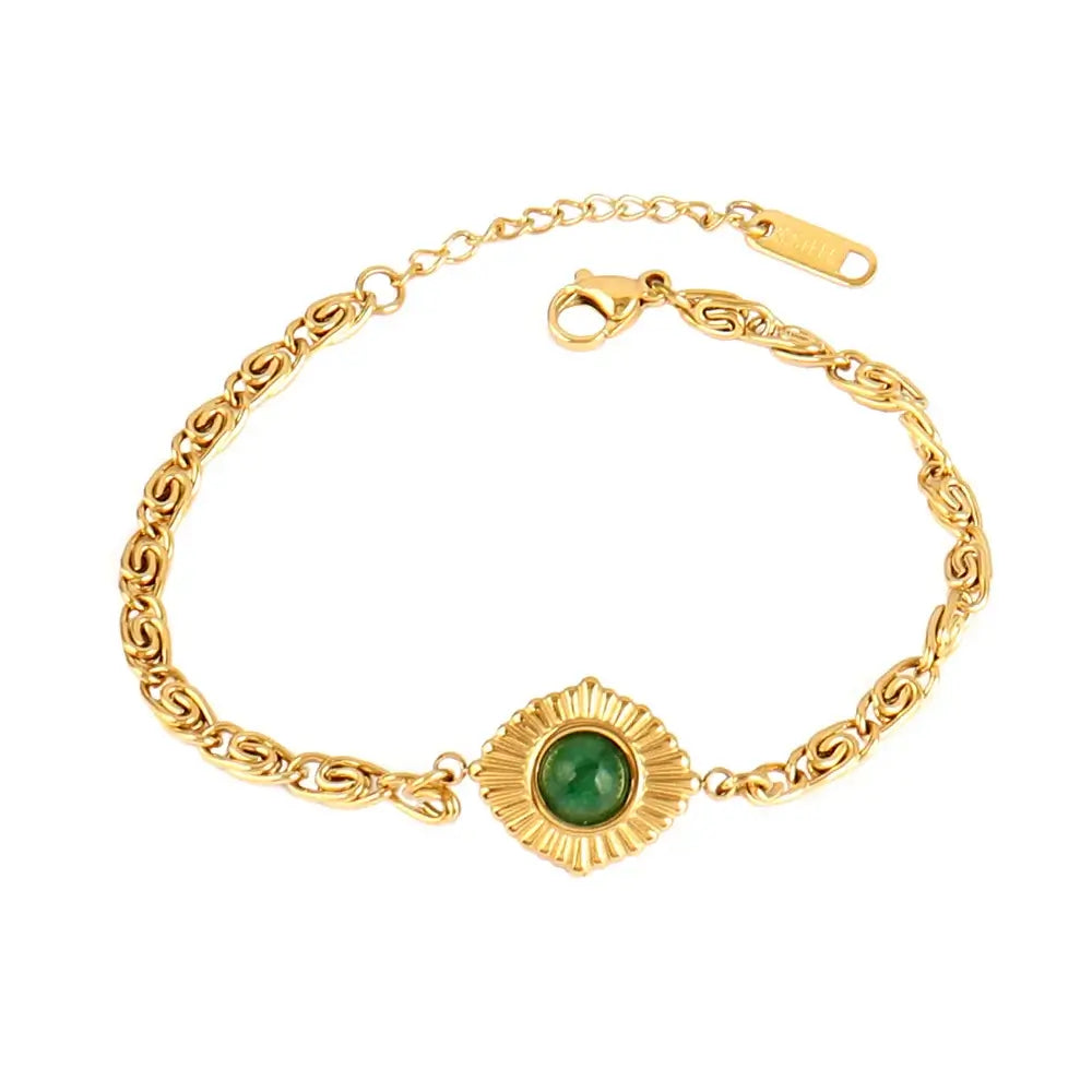 Vintage Stainless Steel Bracelet for Women with Turquoise Pendant B0437
