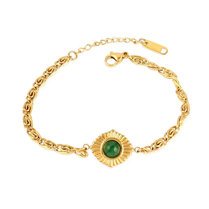 Vintage Stainless Steel Bracelet for Women with Turquoise Pendant B0437