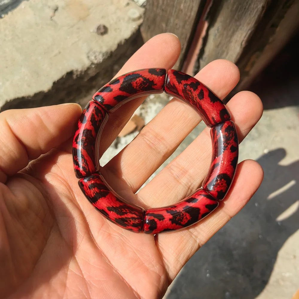 Vintage Leopard Print Acrylic Bamboo Stretch Bracelet for Women Fashion Jewelry 2025