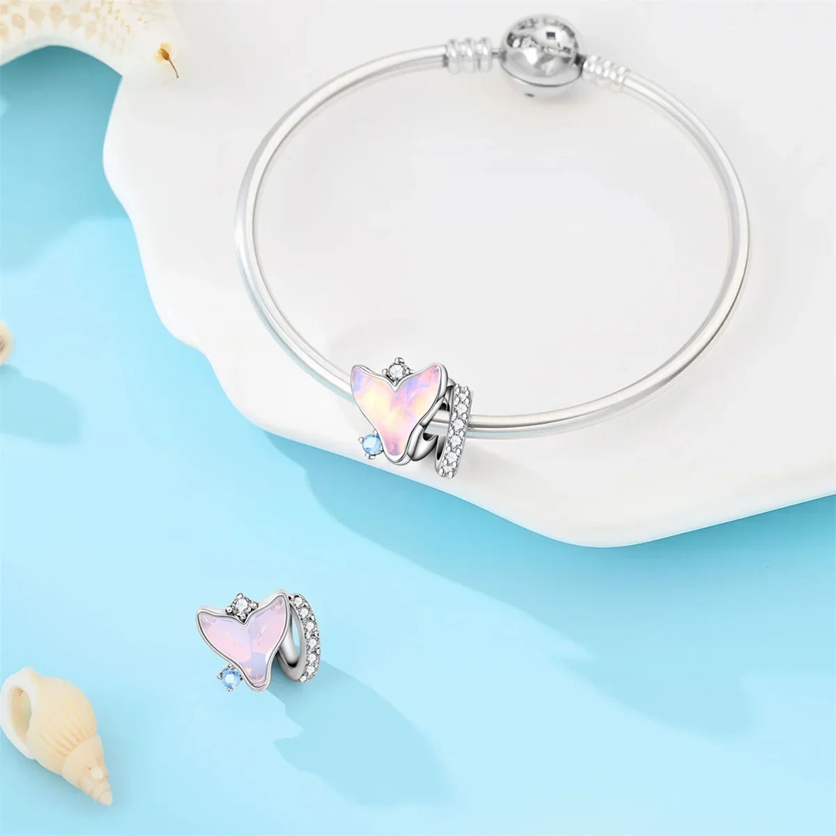 Sparkling Purple Jellyfish Sterling Silver 925 Charm Bead Birthday Pendant for DIY Bracelet Jewelry