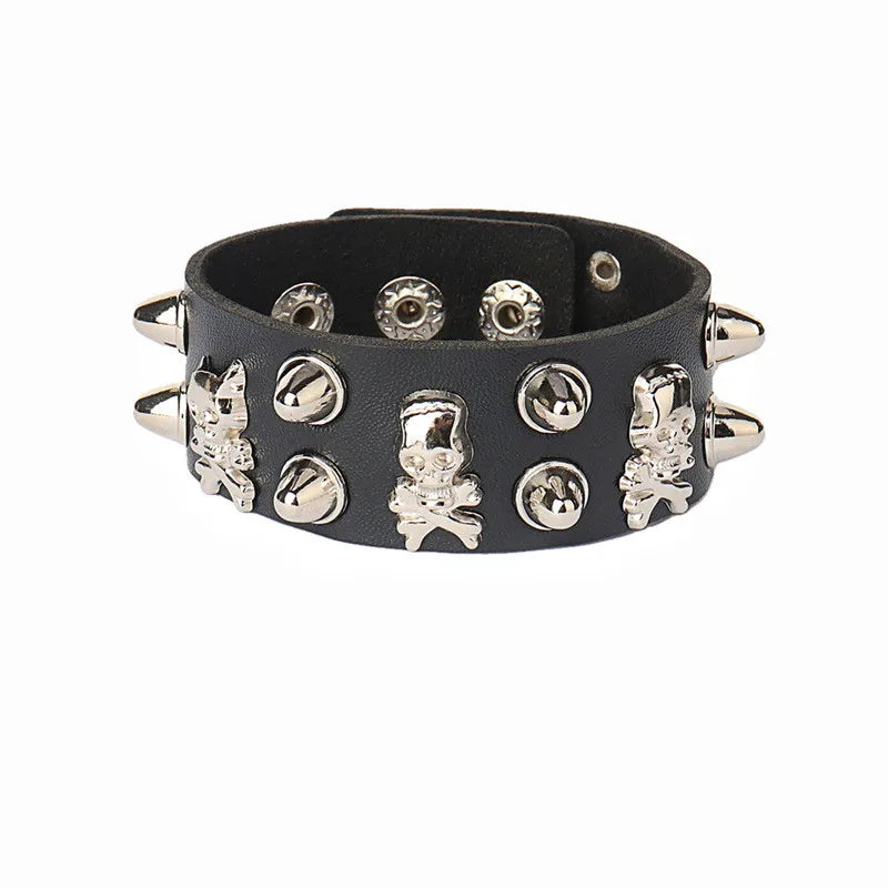 Gothic Punk Cat Heart Leather Bracelet For Women And Men