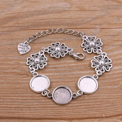 1Pc Metal Zinc Alloy Round Bracelet Findings in 2 Colors and 15 Styles 7-Antique silver 12mm