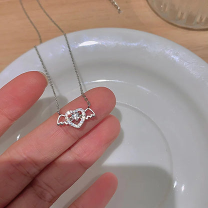 Elegant Angel Wings Heart Necklace for Women - Silver Plated Clavicle Pendant by JWER