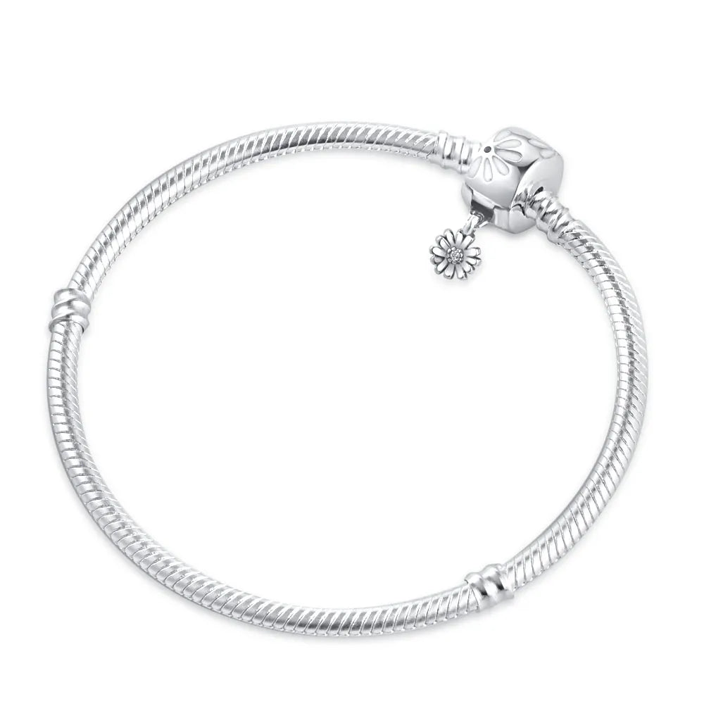 Sterling Silver 925 Heart and Flower Bracelet with White Zircon Adjustable 16-21CM Z014
