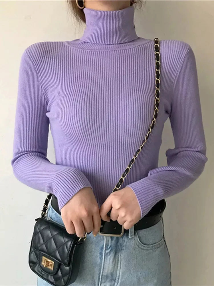 Women Slim Turtleneck Long Sleeve Pullover Sweater Autumn