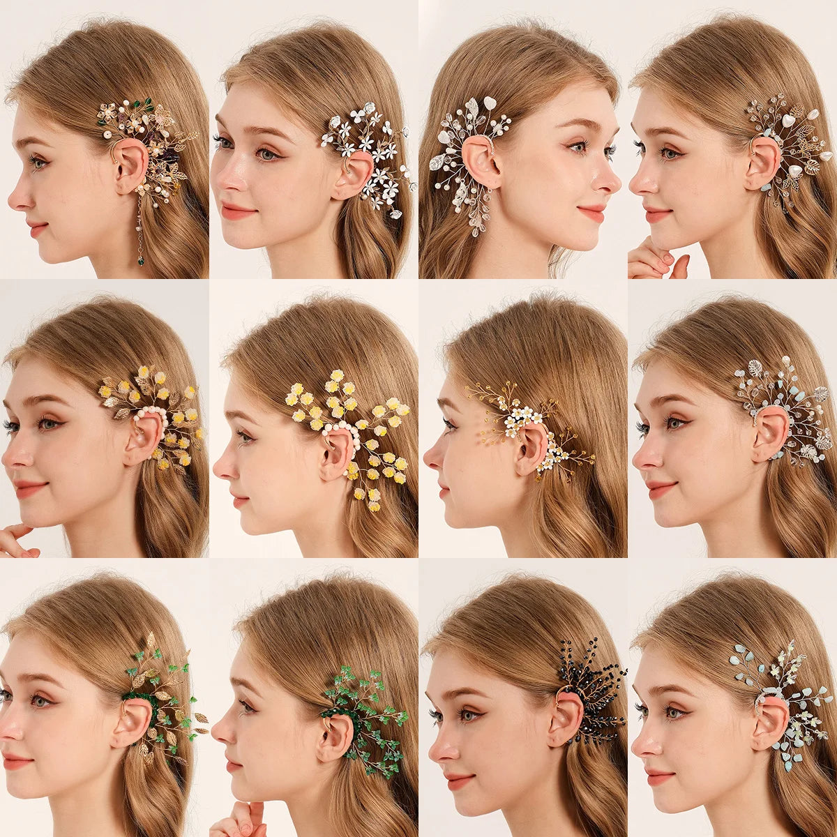 Elegant Pearl Rhinestone Bridal Ear Clips - Handmade Metal Barrettes for Women