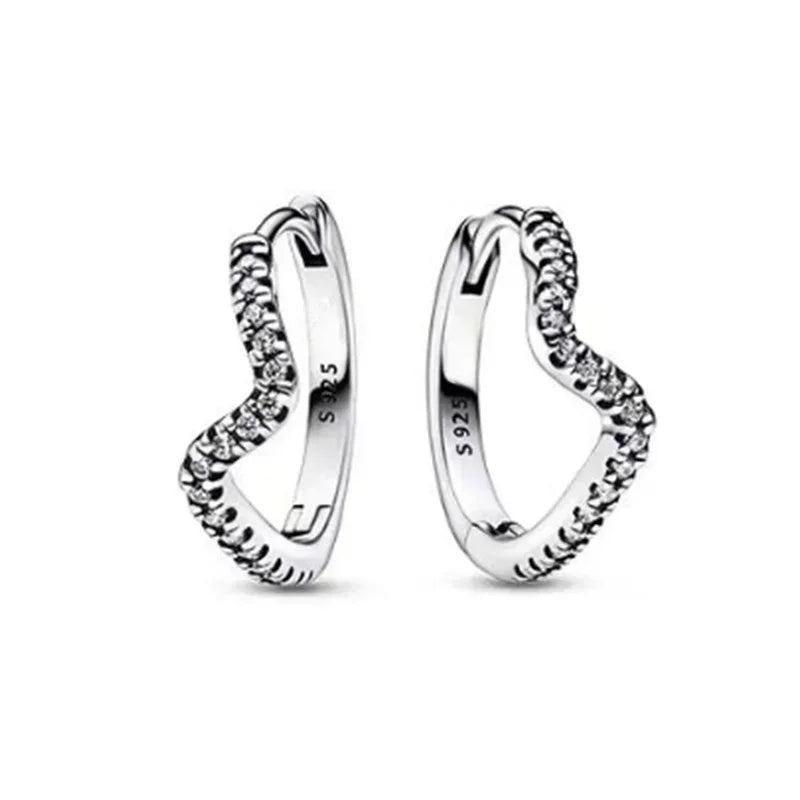 Luxury 925 Sterling Silver Chunky Hoop Earrings with Big Heart Zircon Accents for Women Wedding Party Jewelry Gifts