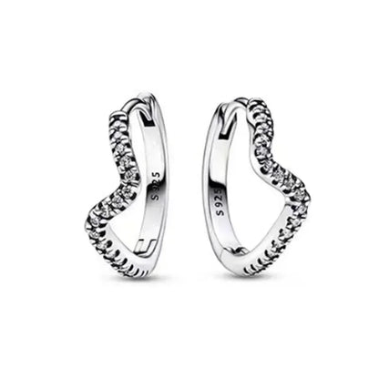Luxury 925 Sterling Silver Chunky Hoop Earrings with Big Heart Zircon Accents for Women Wedding Party Jewelry Gifts