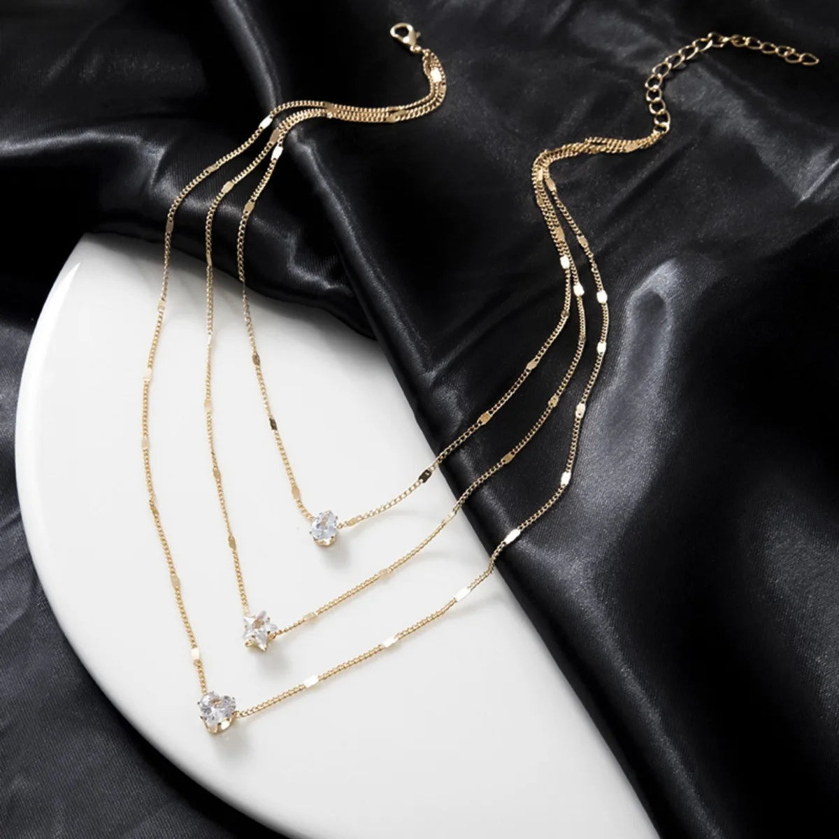 Multi-Layer Star and Heart Water Drop Pendant Necklace for Women - Alloy and Glass Design