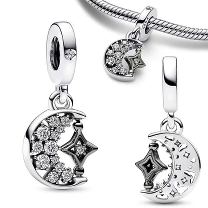 925 Sterling Silver Santa Elk Moon Star Bead Charm Cute