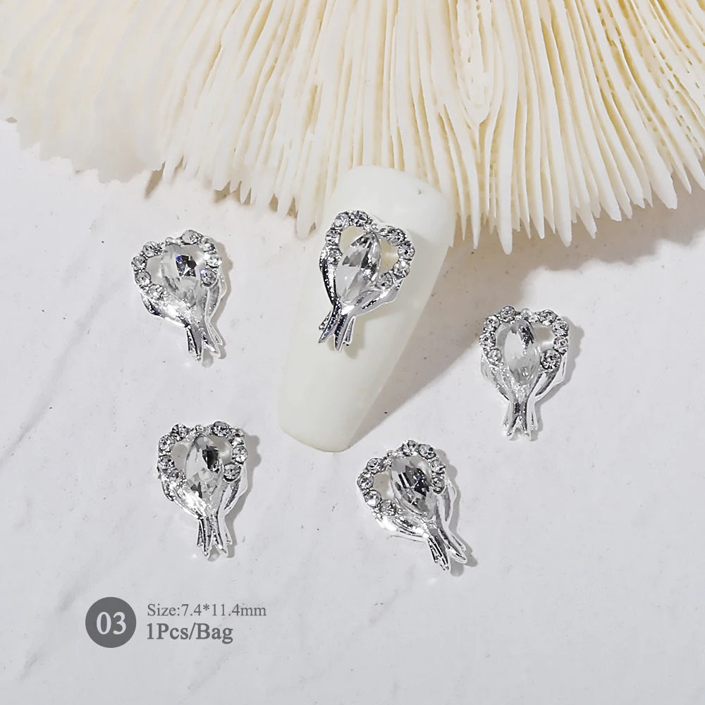 Elegant Gold Silver Metal Bowknot Nail Charm 3D Rhinestone Decor for DIY Manicure Art