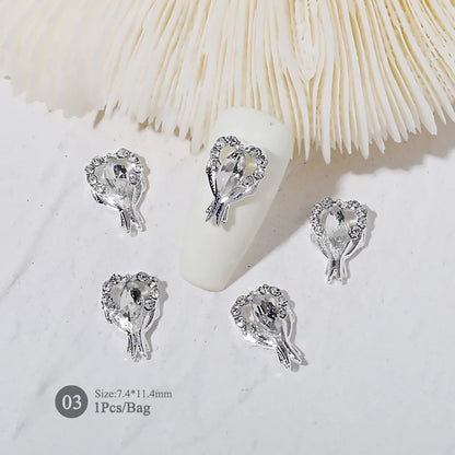 Elegant Gold Silver Metal Bowknot Nail Charm 3D Rhinestone Decor for DIY Manicure Art