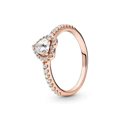Elegant 925 Sterling Silver Rose Gold Zircon Crown Ring for Women Brown