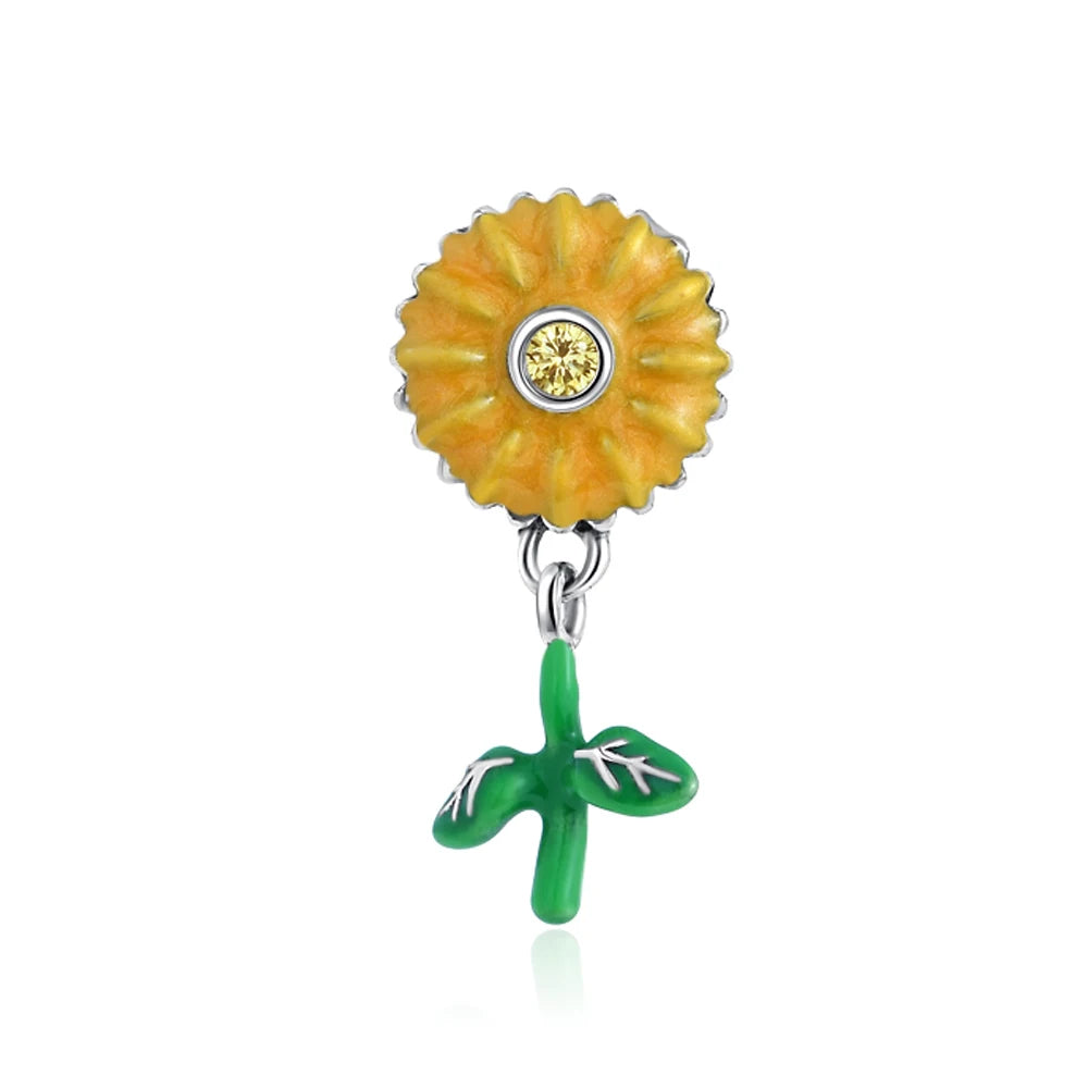 925 Sterling Silver Charm Beads for Women Bracelet - Four-Leaf Clover and Sunflower Design A1605diao