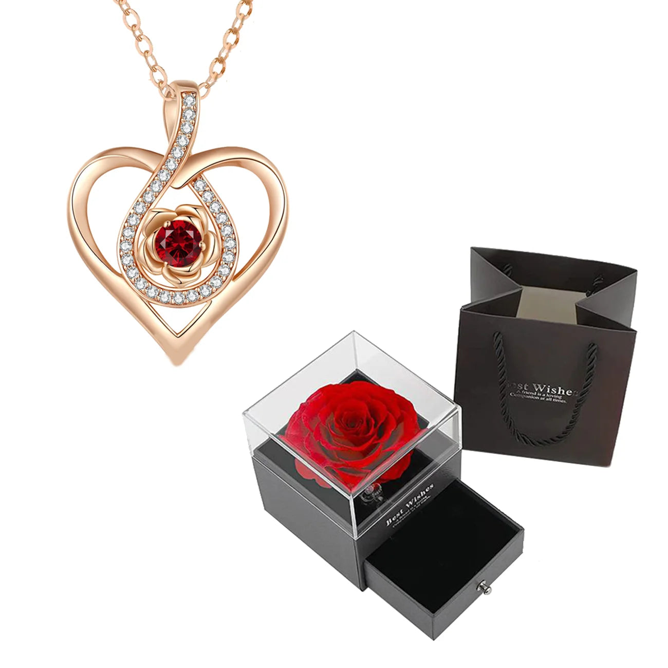 Luxury Red Zircon Pendant Necklace with Rose Flower Gift Box for Women BOX-132-2