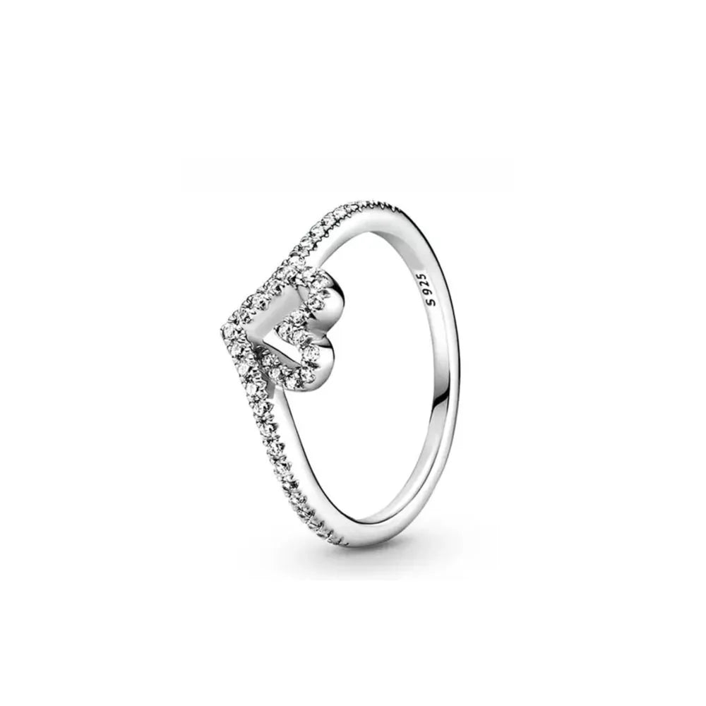 Elegant 2024 Silver Heart Charm Ring with Zircon for Women P2353