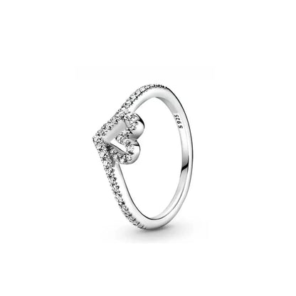 Timeless 2024 Silver Heart Charm Rings for Women with Zircon Stone P2303