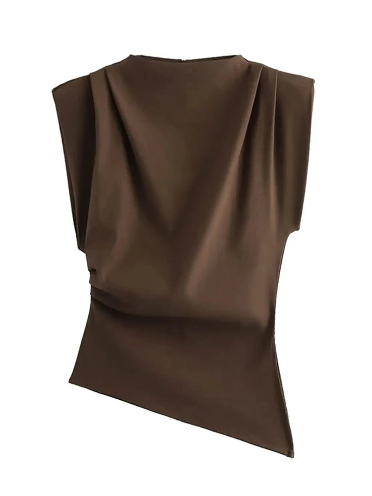 European American Pleated Decorative Off Shoulder Top