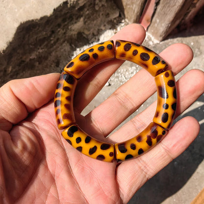 Vintage Leopard Print Acrylic Bamboo Stretch Bracelet for Women Fashion Jewelry 2025