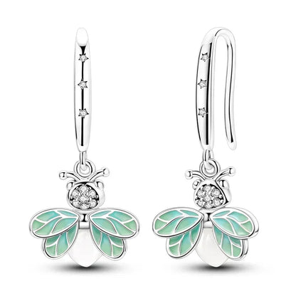 Authentic Luminous Firefly Bee Light Bulb Charm Ring Earrings 925 Sterling Silver DIY Jewelry Gift
