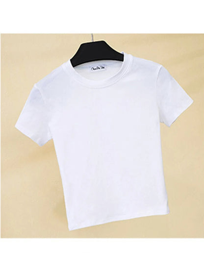 Cotton Crop Top Women O Neck Short Sleeve Slim Fit Soft