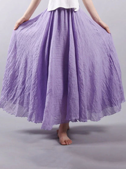 Elegant High Waist Linen Maxi Skirt Two Layer Summer Casual