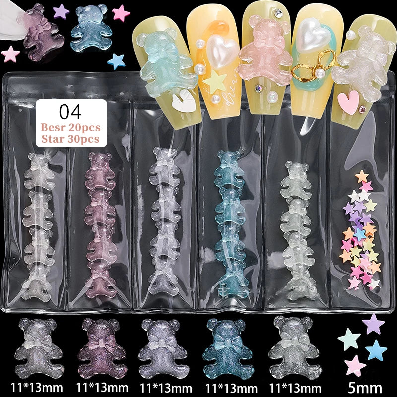 Kawaii Lollypop 3D Nail Art Charms Set with Resin Butterfly and Bear Rhinestones