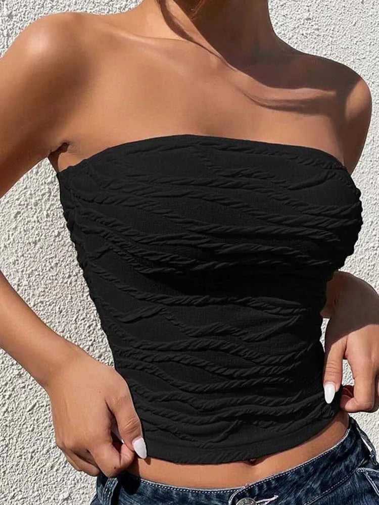 Y2K White Corset Crop Top Backless Ruched Tube Slim Fit