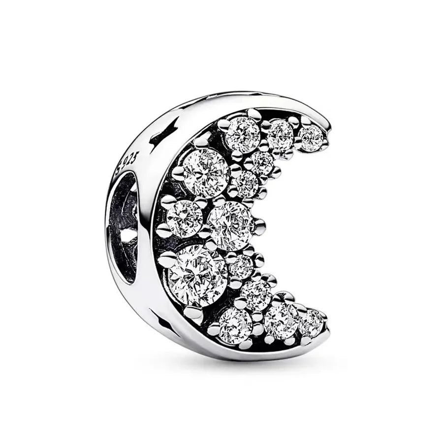 925 Sterling Silver Blue Star Gold Sun Pink Moon Zircon Beads Charms for DIY Jewelry Gifts