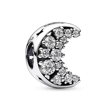 925 Sterling Silver Blue Star Gold Sun Pink Moon Zircon Beads Charms for DIY Jewelry Gifts