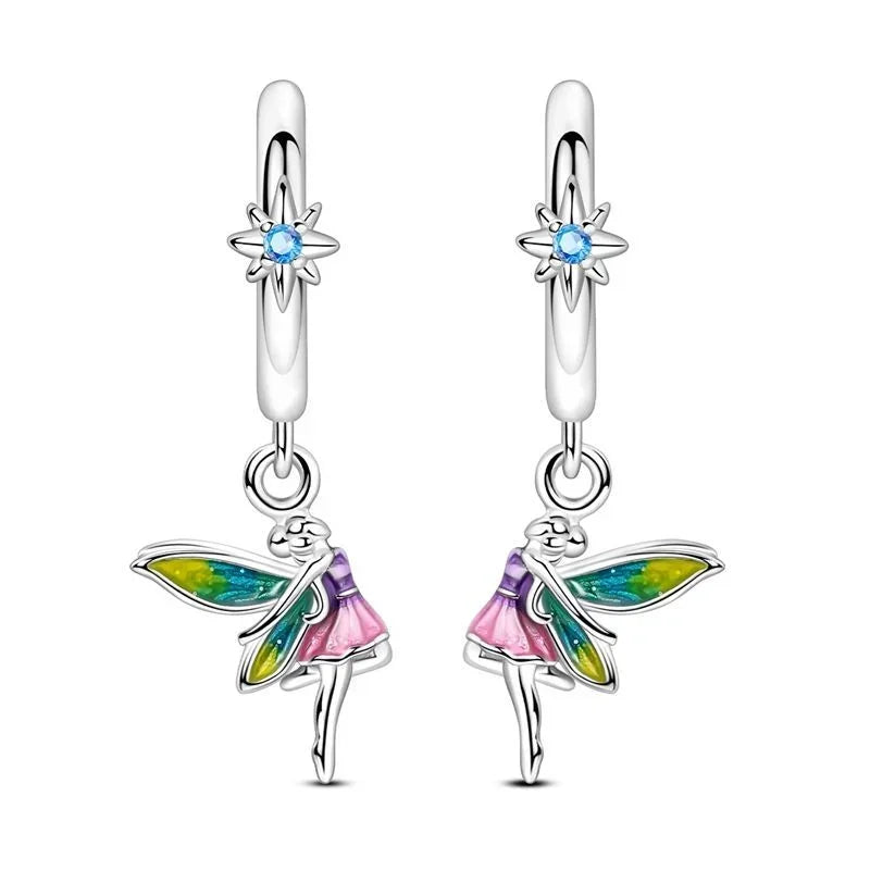 925 Sterling Silver Tulip Hoop Earrings with Dragonfly Firefly Bow Shell Conch and Turtle Designs Fine Jewelry Gifts for Women