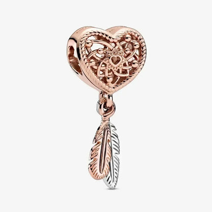 925 Silver Rose Gold Family Tree Heart Beads Charm for Women DIY Necklace Bracelet Jewelry Gift