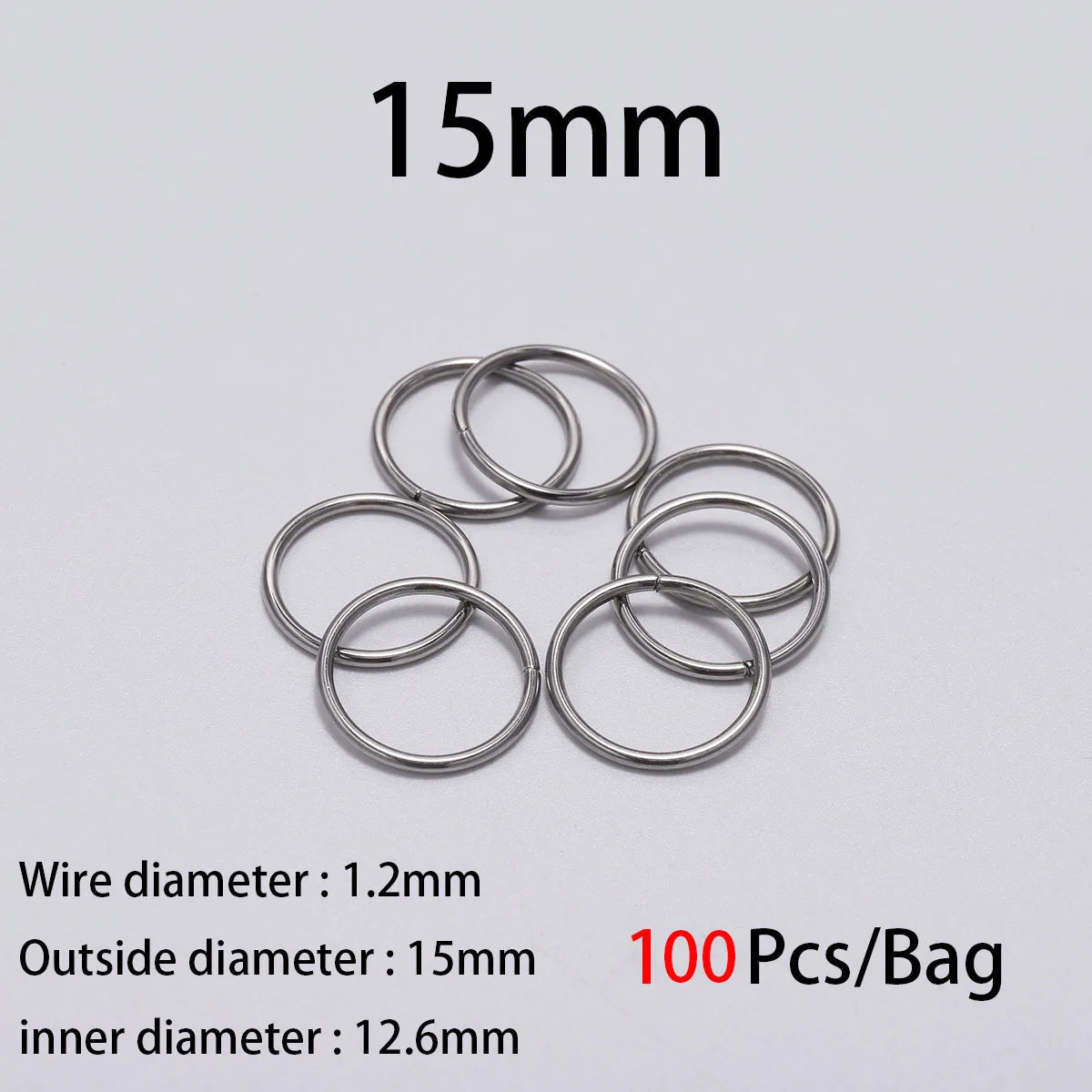 Stainless Steel Jump Rings Open Loops for DIY Jewelry Making 30 to 200 Pieces 1.2 x 15mm 100pcs