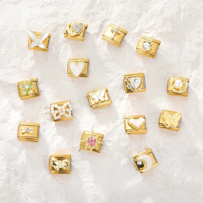Golden 3D Bow Crown Flowers Pearl Charms for 9mm Italian Bracelet Stainless Steel DIY Jewelry