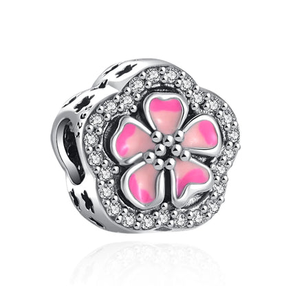 925 Sterling Silver Charm Beads for Women Bracelet - Four-Leaf Clover and Sunflower Design B005