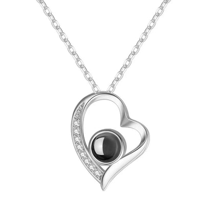 Custom Photo Projection Necklace Copper Pendant with Titanium Steel Chain for Women Silvery-011 45cm
