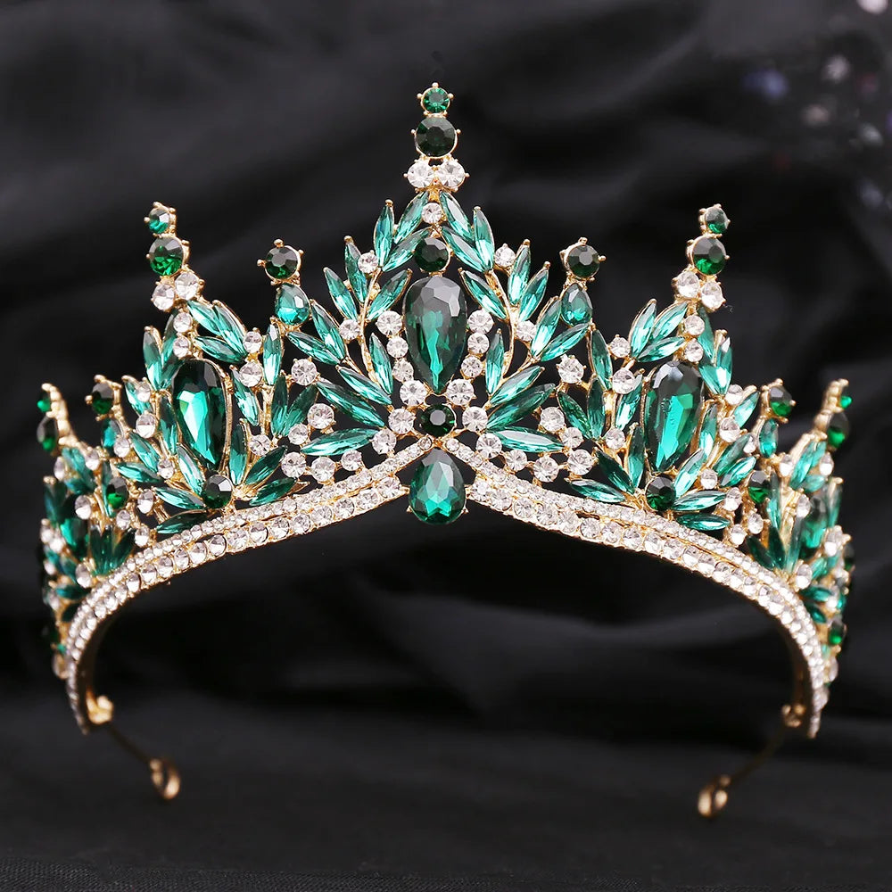 Baroque Luxe Green Crystal Bridal Tiara - Top-Rated Flower Headpiece for Weddings Style B Gold Green
