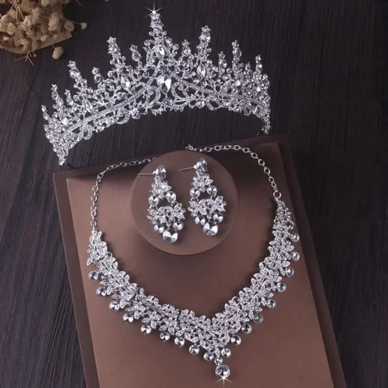 Bridal Elegance: Luxury Silver Crystal Water Drop Tiara & Jewelry Set - 4 Pcs Silver 2