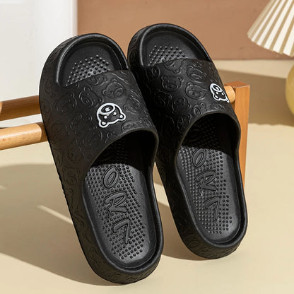 Men's Slippers Summer Cartoon Bear Indoor Soft Thick Sole Anti Slip Women Exquisite Slides